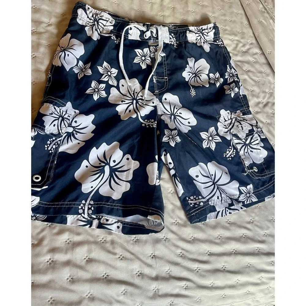 OP navy blue & white floral tropical swim trucks size medium
